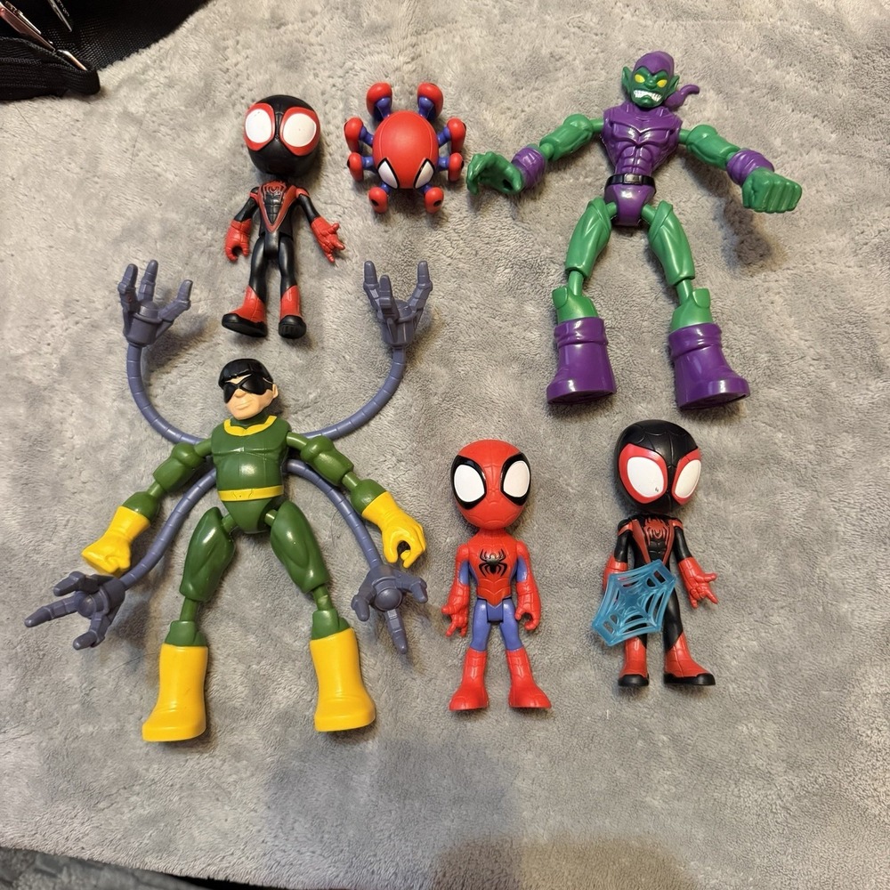 Marvel Spider-Man Action Figure Lot Miles Morales Green Goblin Doc Ock 7 Pc Toy